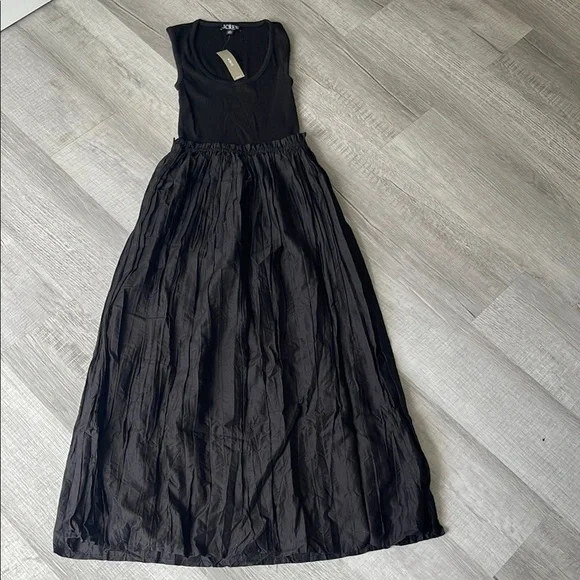 NWT J. Crew Black Mixed Sleeveless Maxi Dress, XXS.